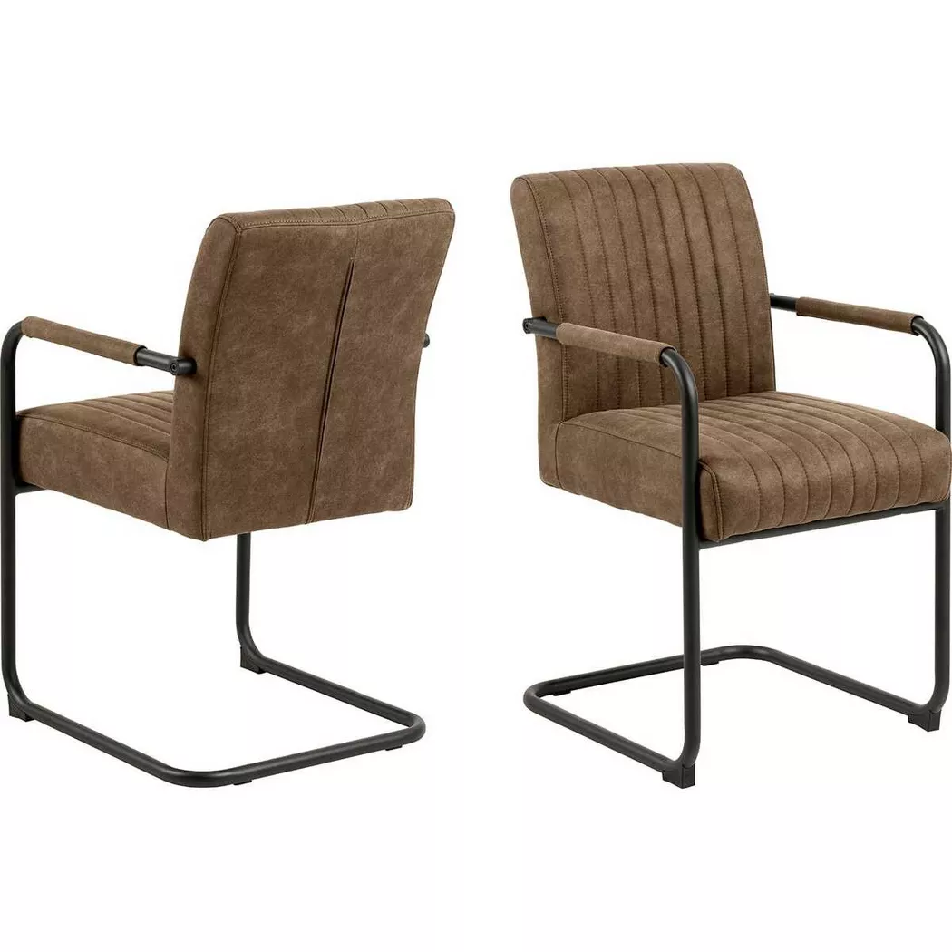 Adele Dining Chair in Light Brown Fabric Set of 2, none