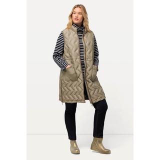 Ulla Popken  Gilet lungo e trapuntato HYPRAR con design a spina di pesce, collo alto e cerniera a cursore doppio 