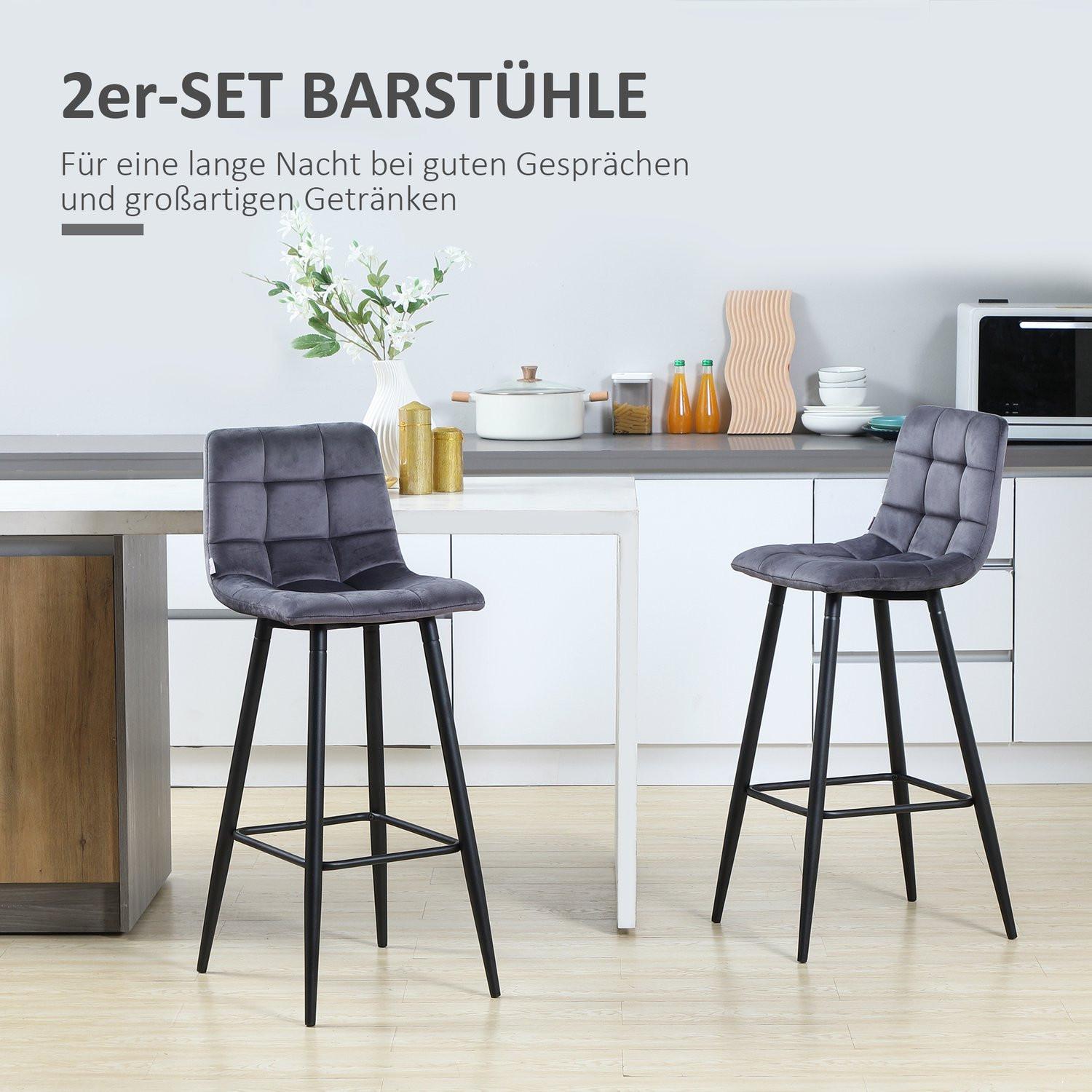 Northio Barhocker küche 2er-Set mit rutschfesten Fußkappen, modernes Design, Stahlbeinen, Samtbezug, bis 120 kg, 42 x 47 x 105 cm, Grau  