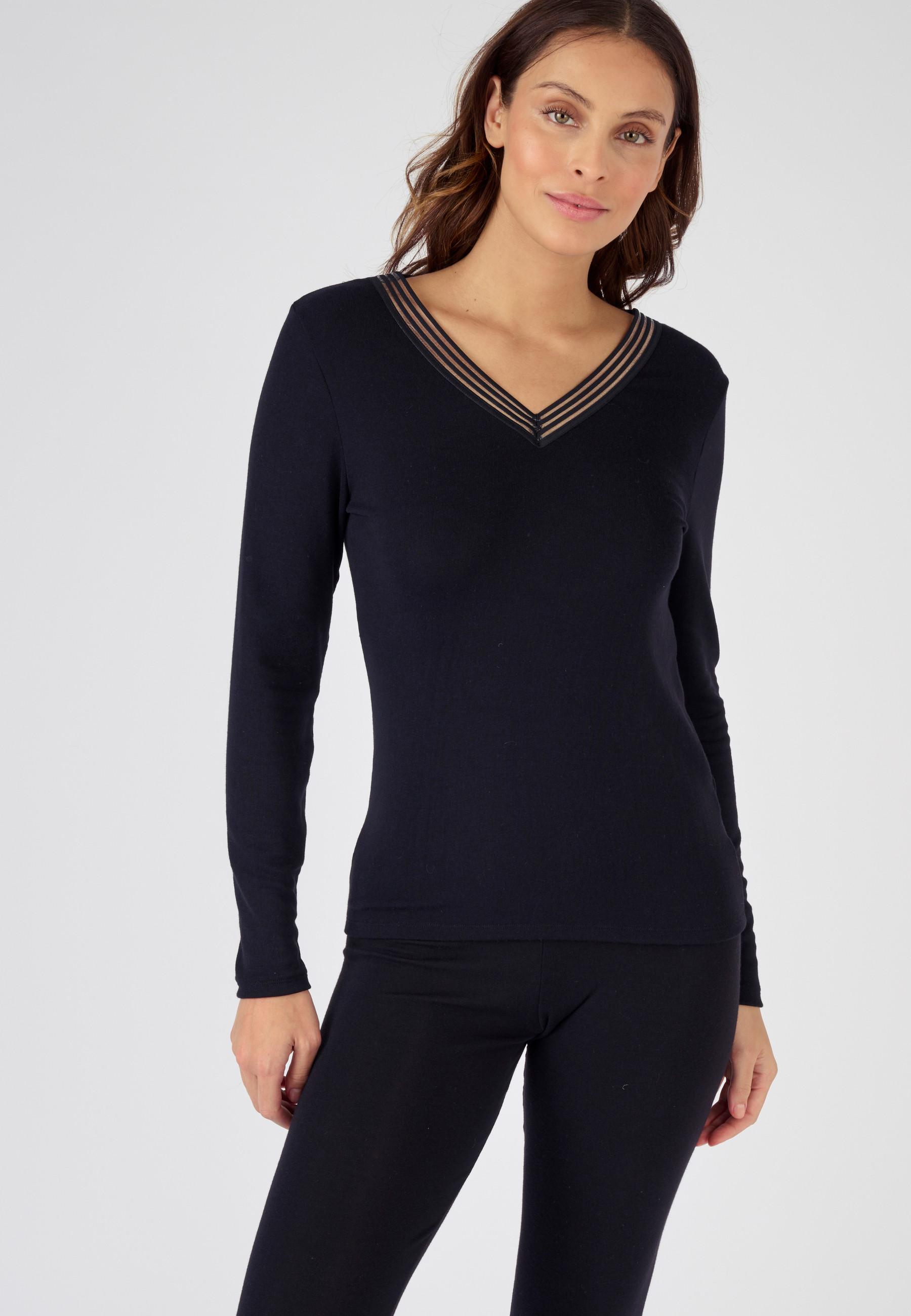 Image of Feinripp-t-shirt Thermolactyl Sensitive, Origineller V-ausschnitt Damen Schwarz 50/52