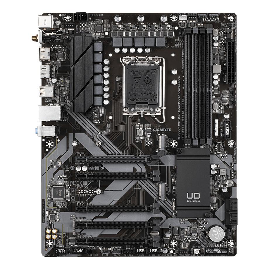 Gigabyte  B760 DS3H AX DDR4 Mainboard - Unterstützt Intel Core Prozessoren der 14. Generation, 8+2+1 Phasen digitales VRM, bis zu 5333MHz DDR4 (OC), 2x PCIe 4.0 M.2, Wi-Fi 6E, GbE LAN, USB 3.2 Gen 2 