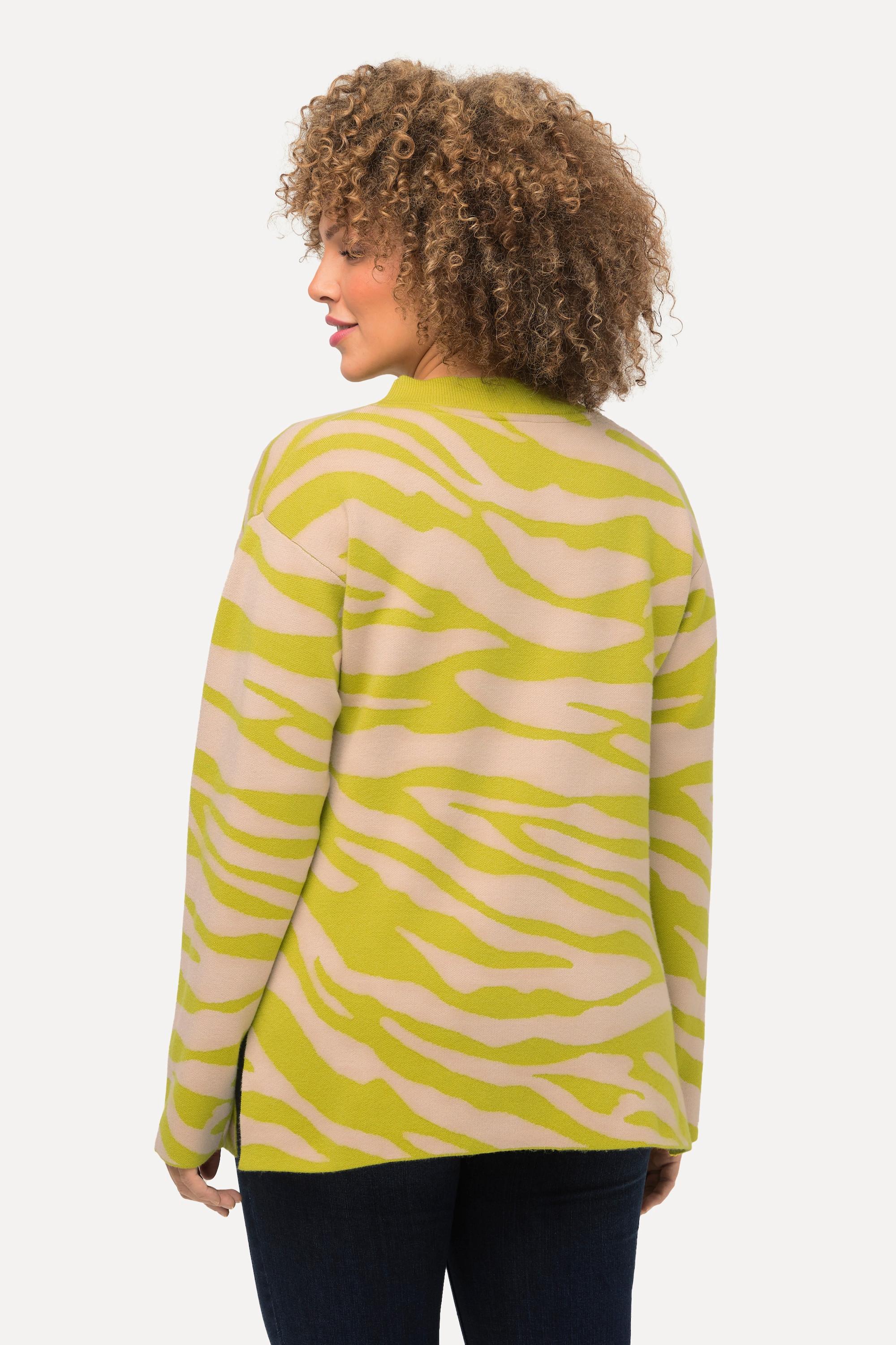 Ulla Popken  Pullover con design zebrato, collo alto e maniche lunghe 