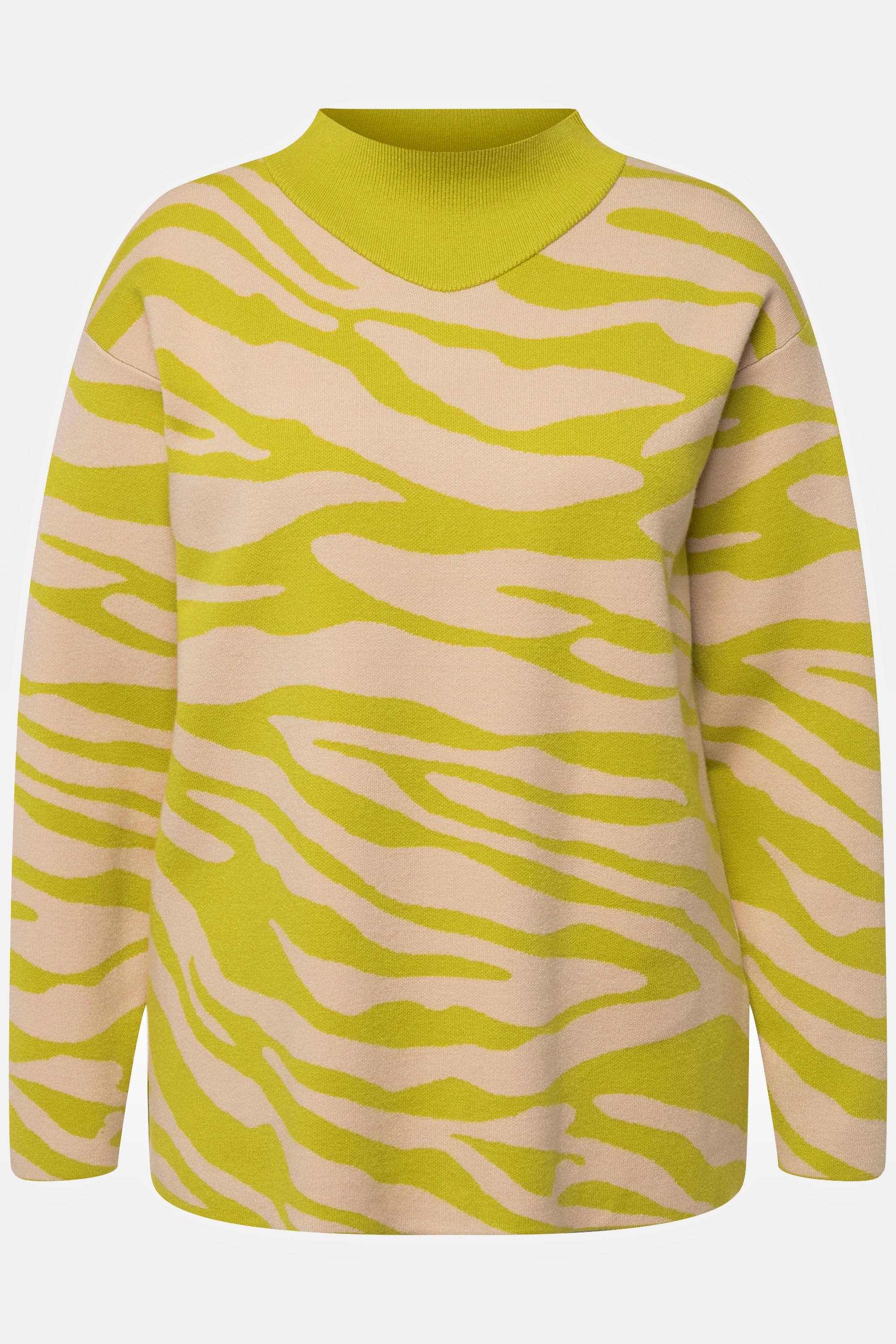 Ulla Popken  Pullover con design zebrato, collo alto e maniche lunghe 