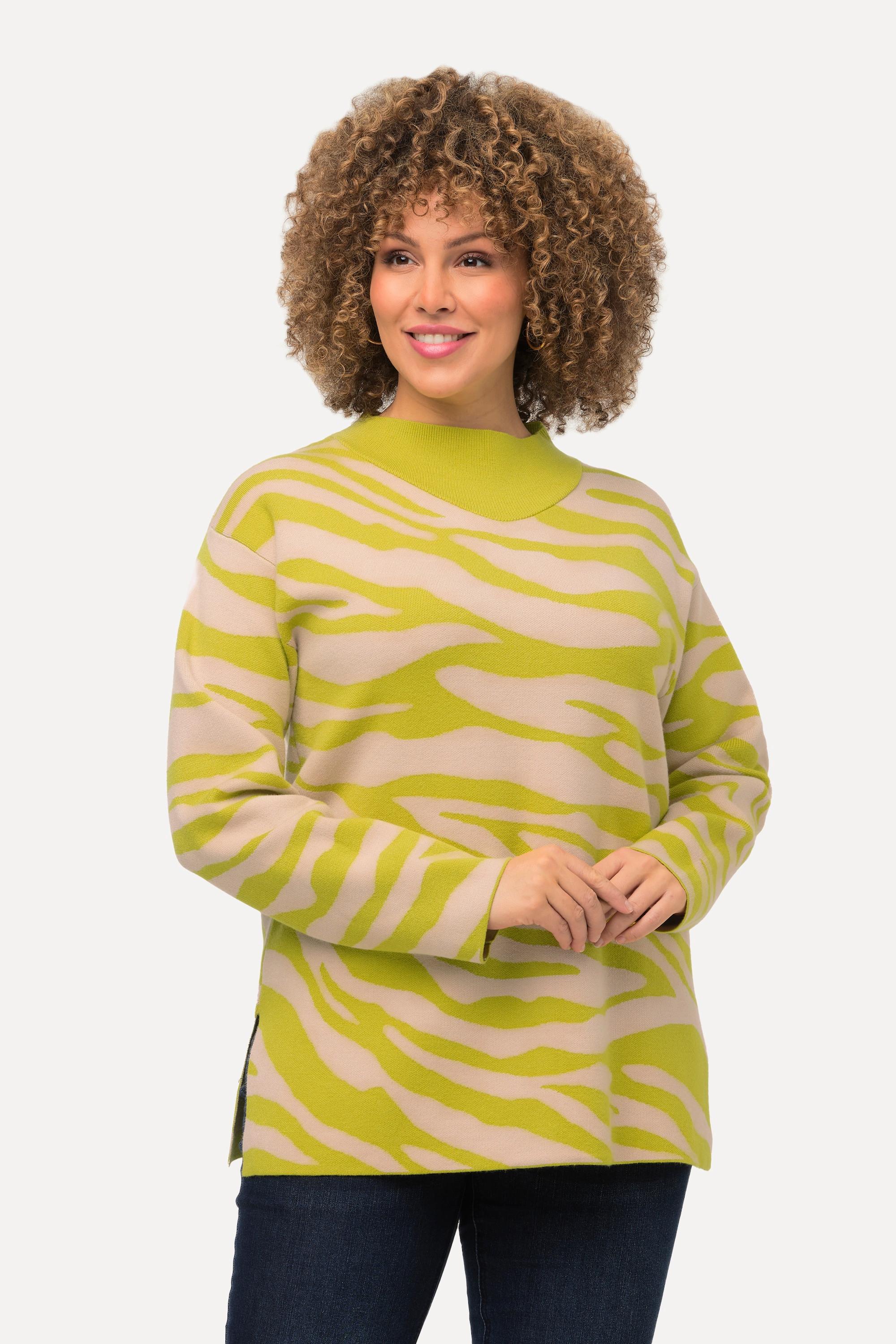 Ulla Popken  Pullover, Zebramuster, Stehkragen, Langarm 