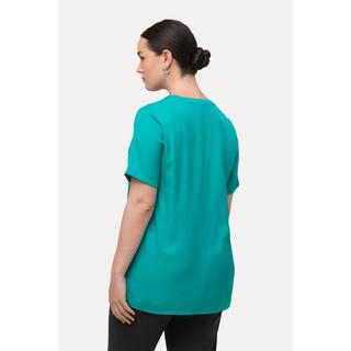 Ulla Popken  Bluse, Satin, Tunika-Ausschnitt, Halbarm 