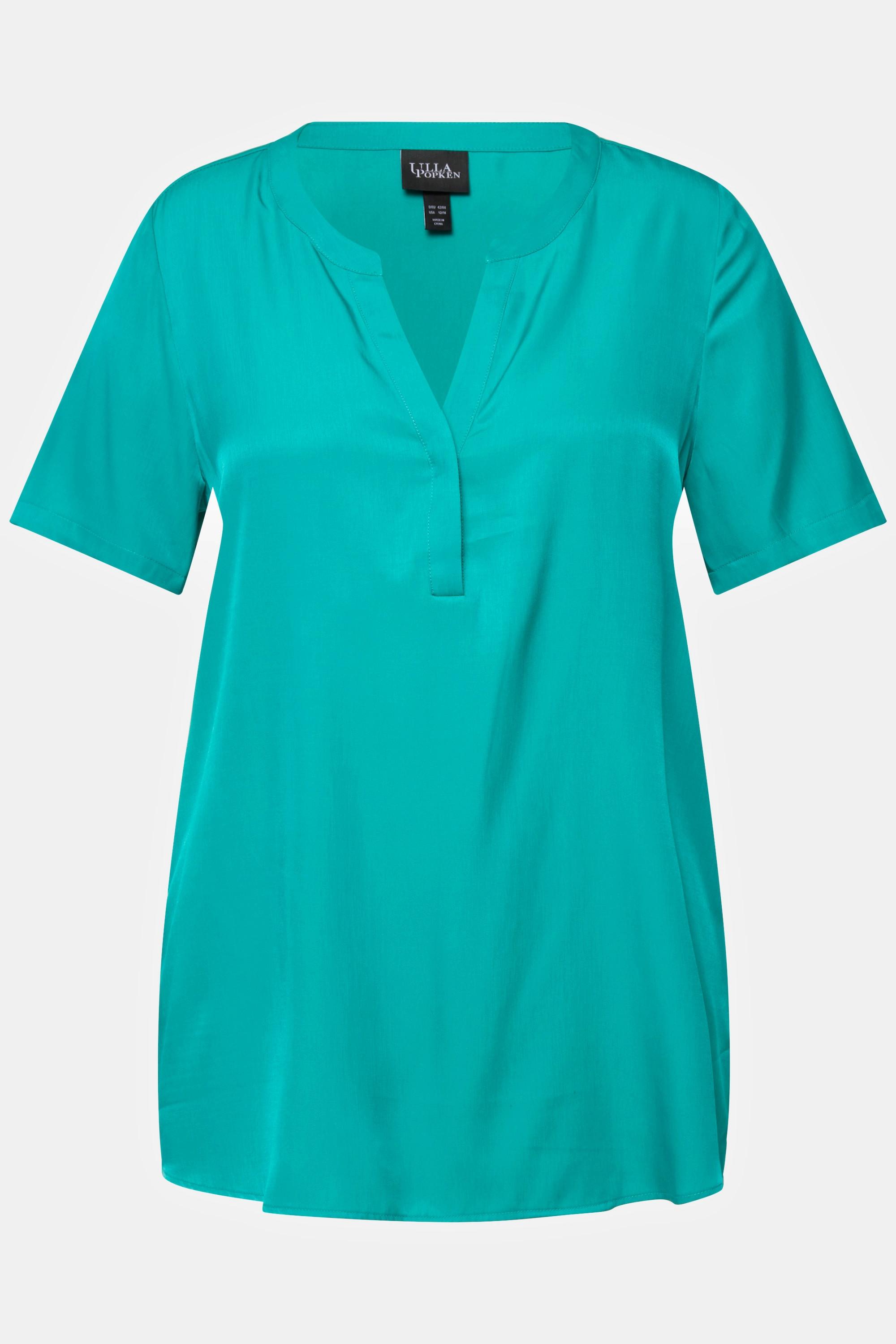 Ulla Popken  Bluse, Satin, Tunika-Ausschnitt, Halbarm 