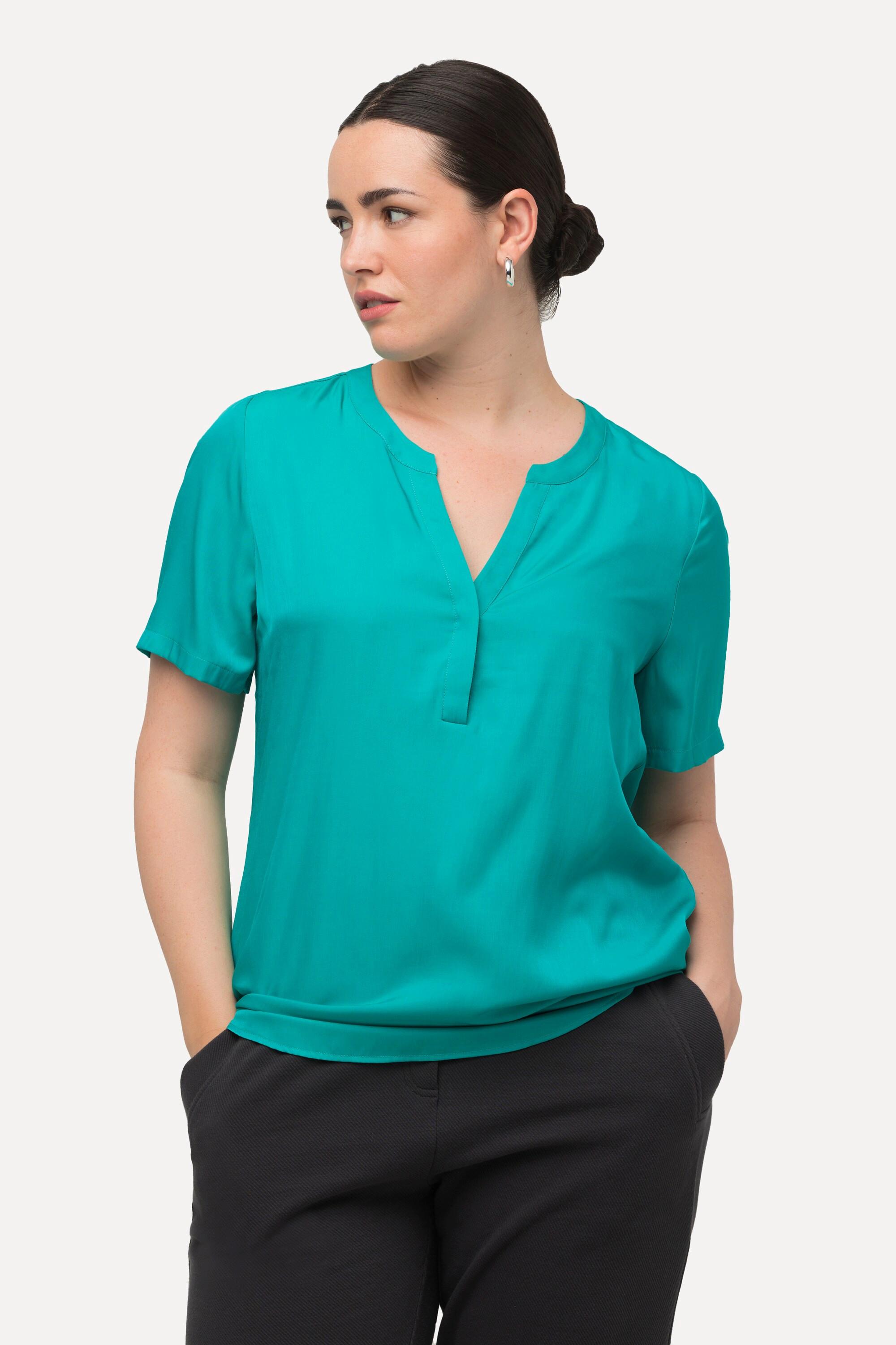 Ulla Popken  Bluse, Satin, Tunika-Ausschnitt, Halbarm 