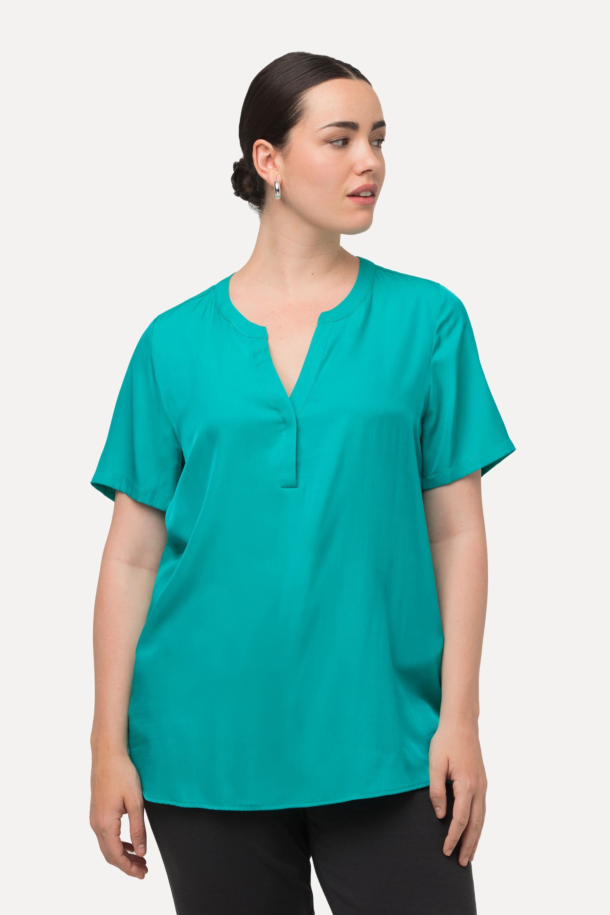 Ulla Popken  Bluse, Satin, Tunika-Ausschnitt, Halbarm 