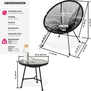 Tectake 2 Gartenstühle Santana mit Tisch mit Sicherheitsglasplatte  
