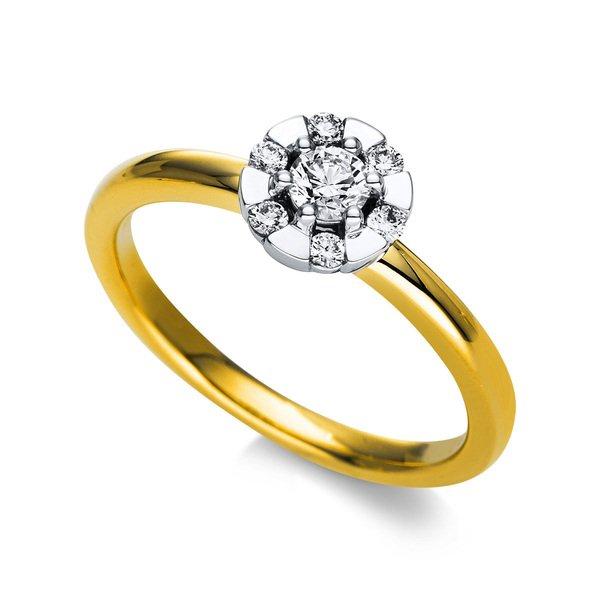 Image of Verlobungsring 750/18k Gelbgold/weissgold Diamant 0.26ct. Damen Silber 54