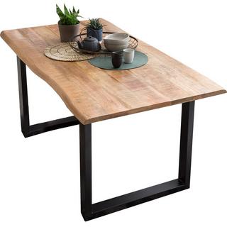 mutoni Table de salle à manger en bois massif de manguier fumé acier 160x85  