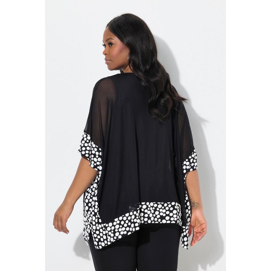 Ulla Popken Blusa in Chiffon Pallini Floccati Scollo a V Maniche 3/4  