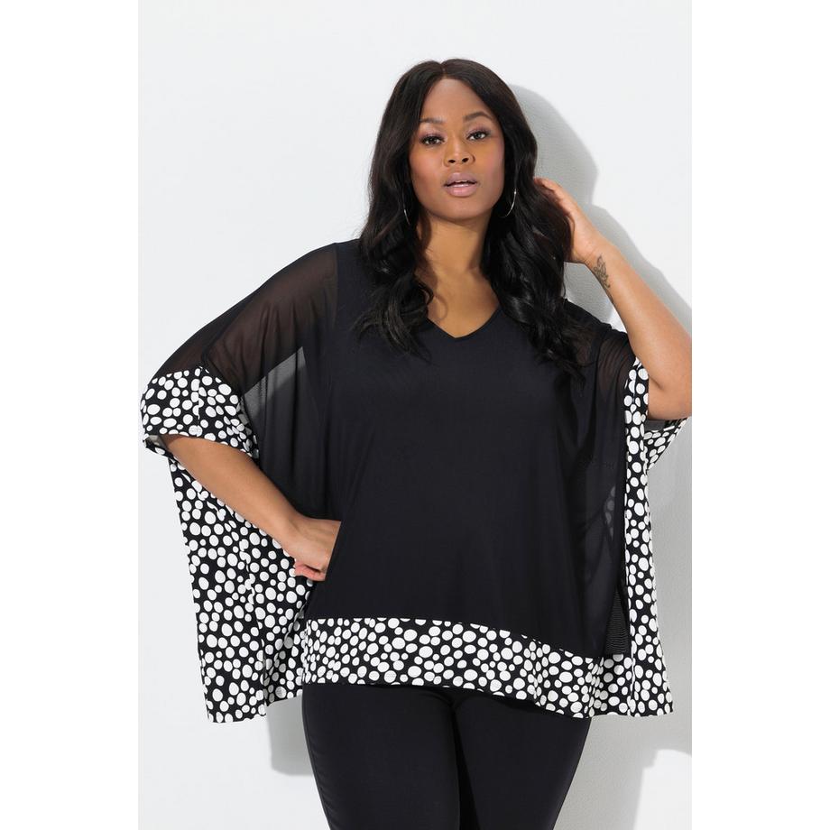 Ulla Popken Blusa in Chiffon Pallini Floccati Scollo a V Maniche 3/4  