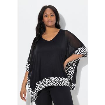 Blusa in chiffon con pallini floccati, scollo a V e maniche a 3/4