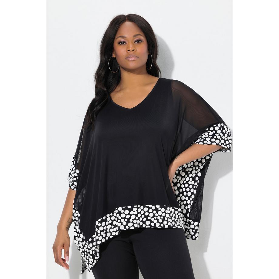 Ulla Popken Blusa in Chiffon Pallini Floccati Scollo a V Maniche 3/4  