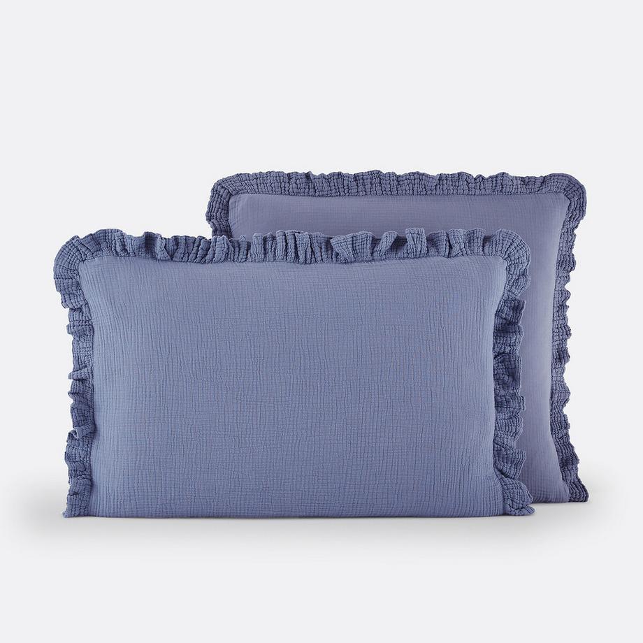 Taie d'oreiller unie gaze de coton à volant