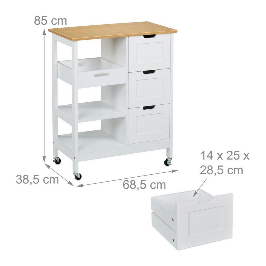 Northix Carrello da cucina con piano di lavoro  