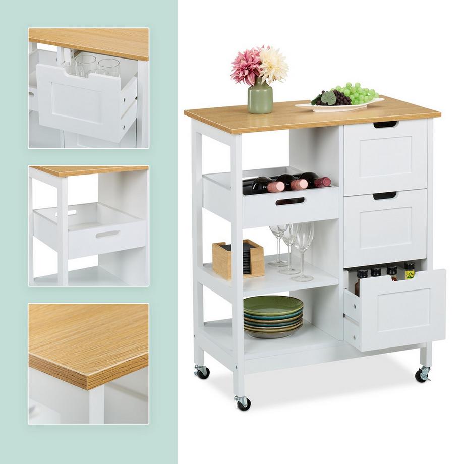 Northix Carrello da cucina con piano di lavoro  