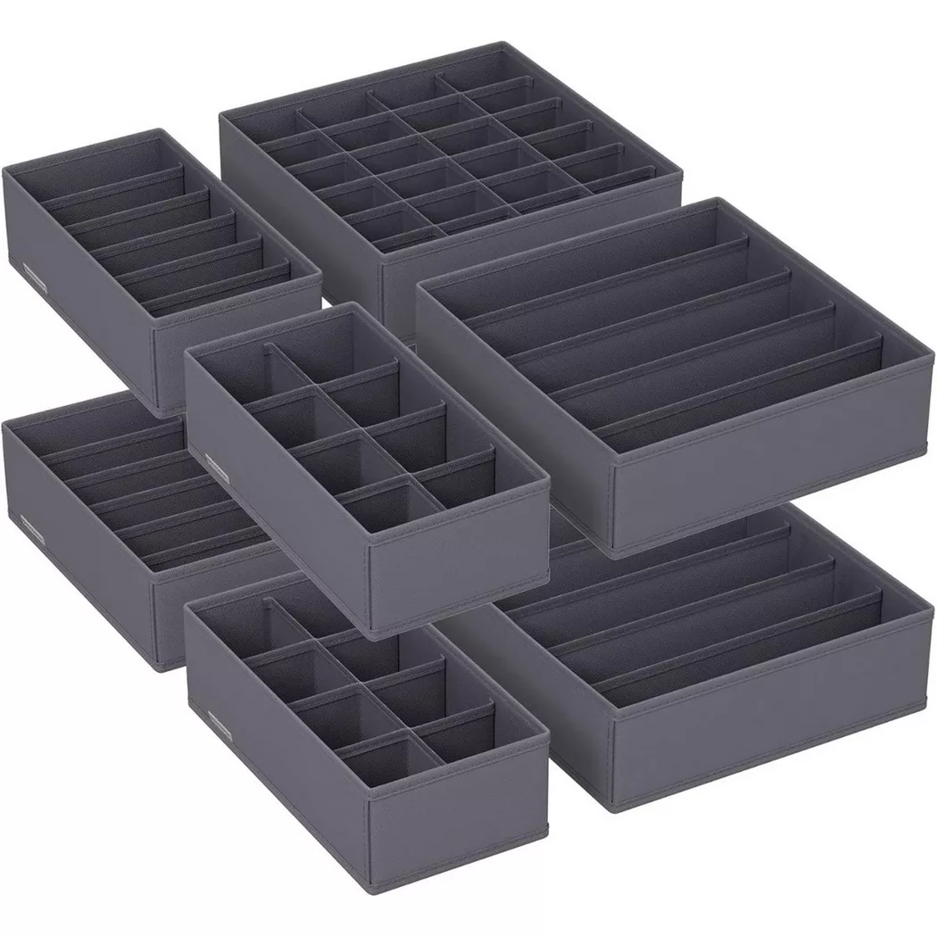 Songmics - Set organizer pieghevole per biancheria intima da 8 pezzi per cassetti, One Size, Grigio
