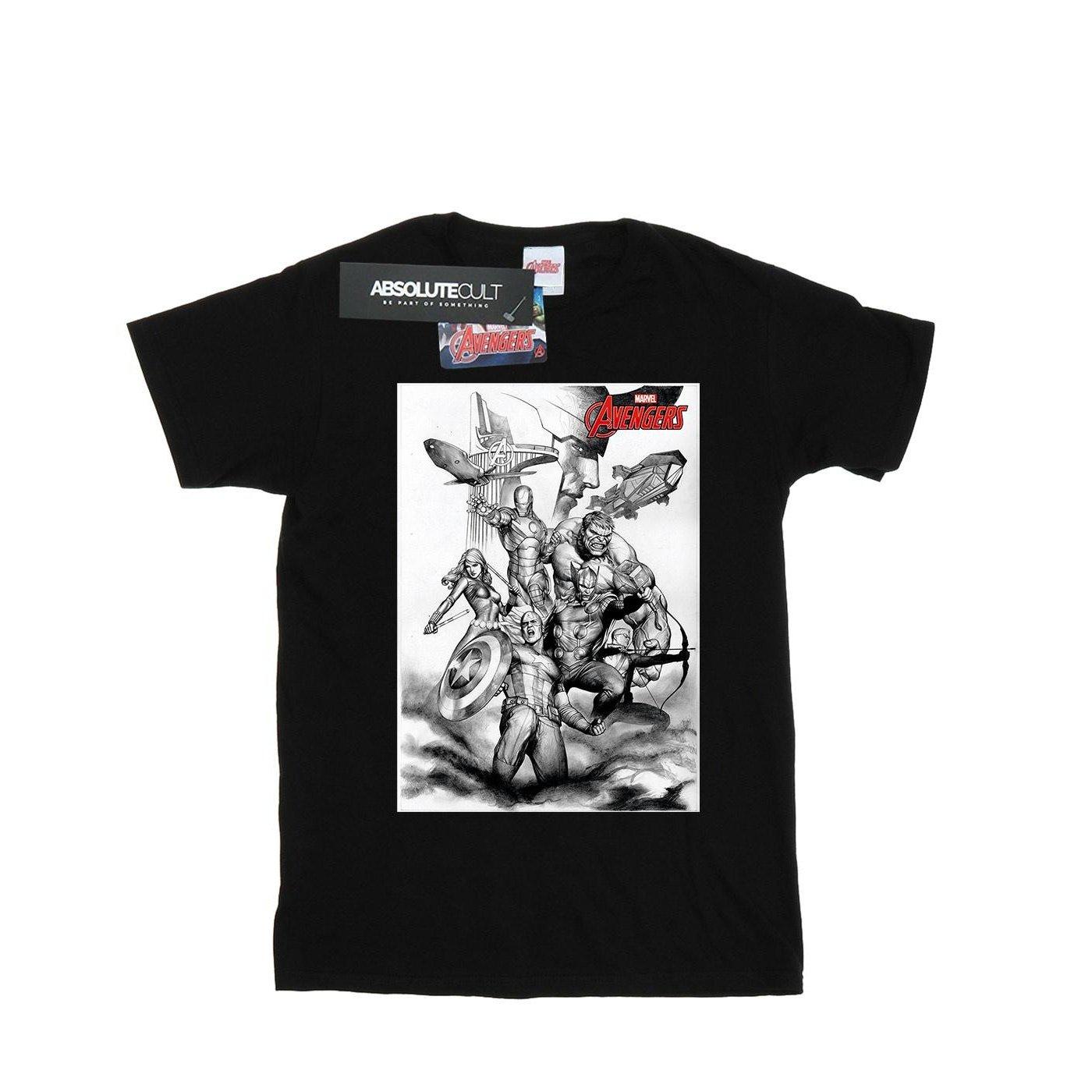 Image of Avengers Assemble Team Sketch Tshirt Damen Schwarz XXL