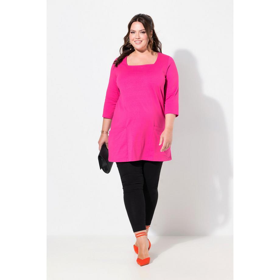 Ulla Popken T-shirt long Poches Coupe Évasée Décolleté Carré Manches 3/4  