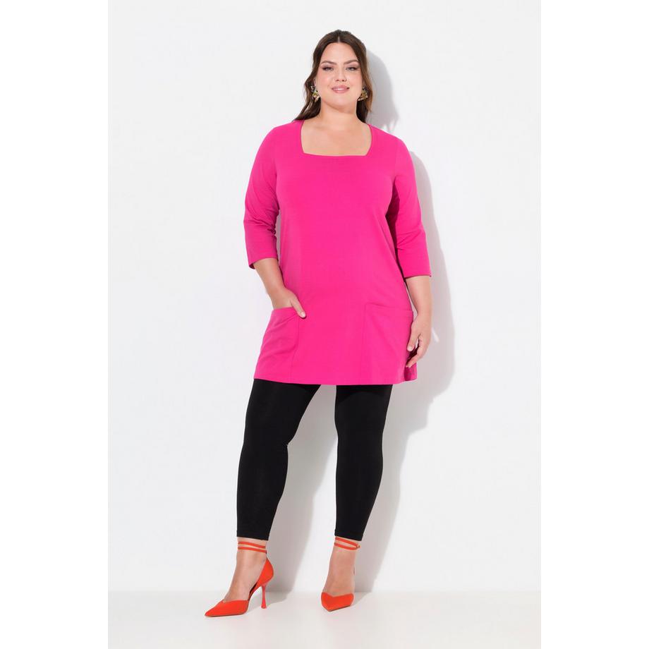 Ulla Popken T-shirt long Poches Coupe Évasée Décolleté Carré Manches 3/4  