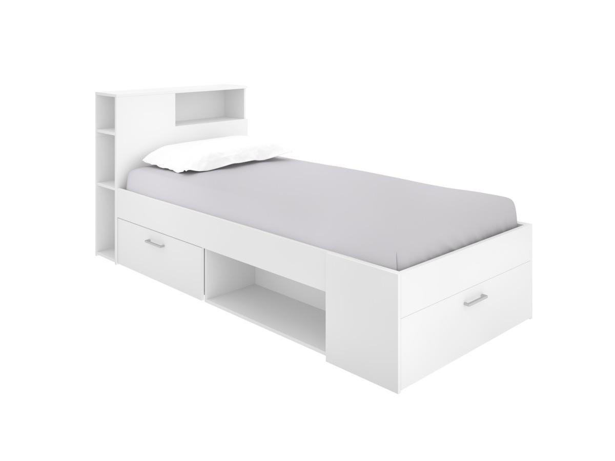 Vente-unique Letto con testiera portaoggetti e cassetti  Bianco LEANDRE con o senza materasso  