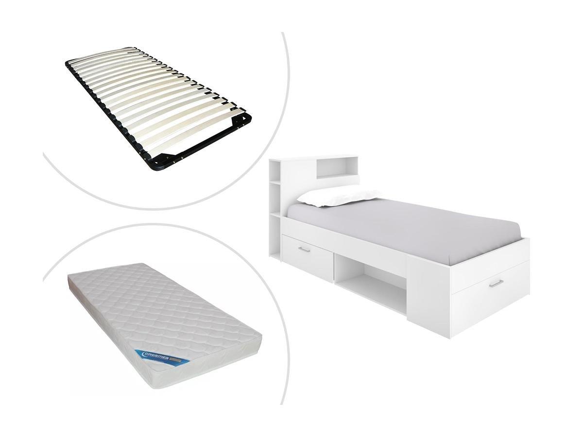 Vente-unique Letto con testiera portaoggetti e cassetti  Bianco LEANDRE con o senza materasso  