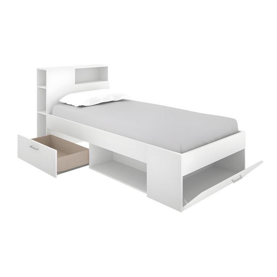 Vente-unique Letto con testiera portaoggetti e cassetti  Bianco LEANDRE con o senza materasso  
