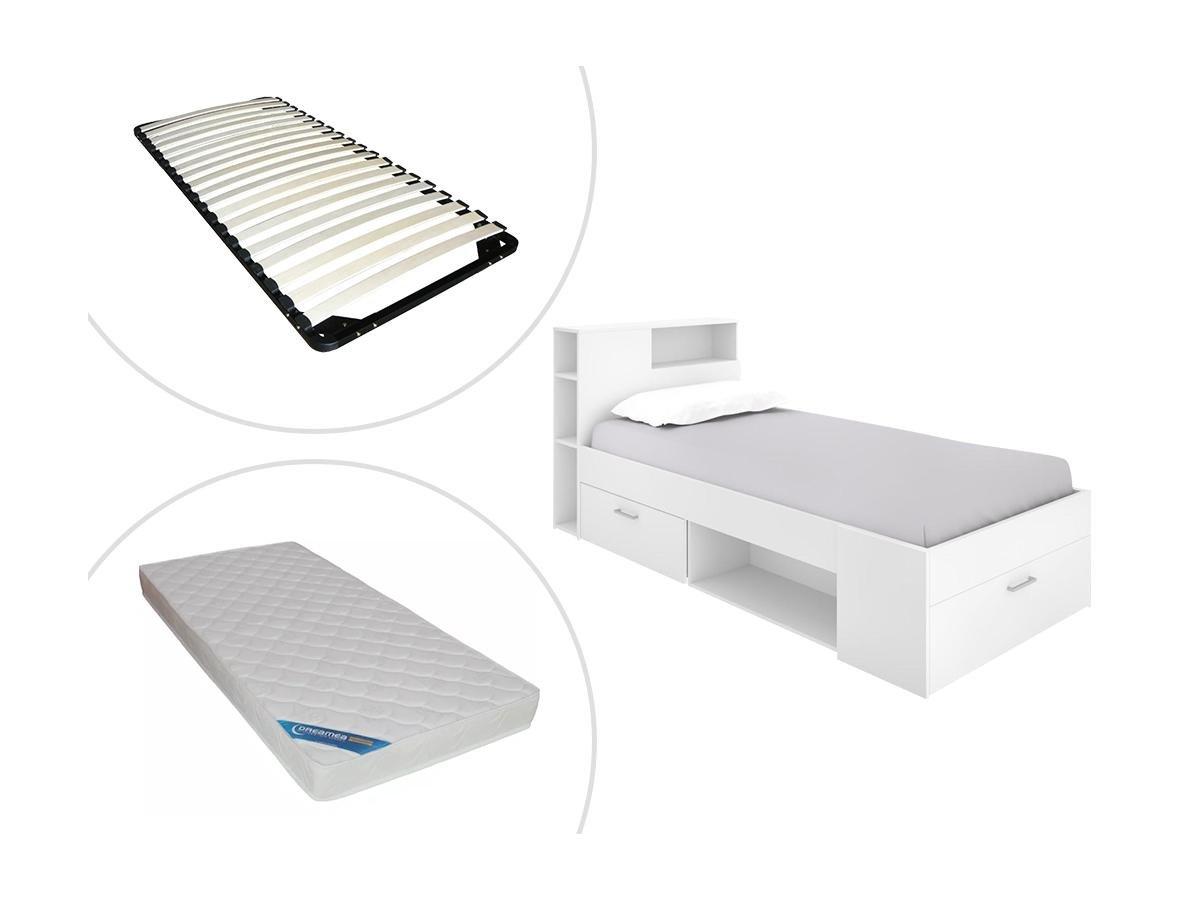 Image of Bett mit Stauraum Schublade + Matratze + Lattenrost LEANDRE Bett mit Stauraum Schublade + Matratze + Lattenrost LEANDRE