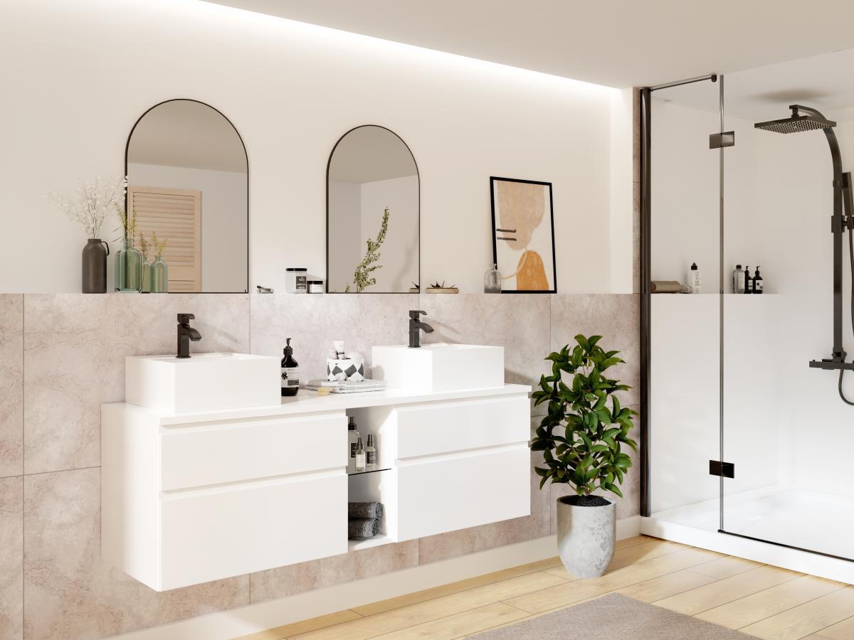 Vente-unique Mobile sotto lavabo sospeso 150 cm Bianco - MAGDALENA II  