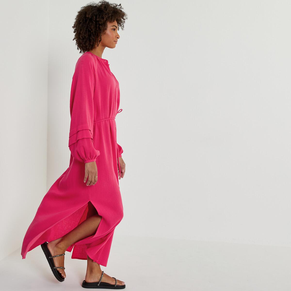 Image of Langes Musselinkleid Mit Ballonärmeln Damen Rosa 42