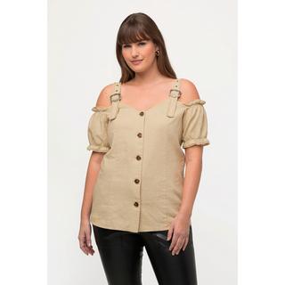 Ulla Popken  Blusa in tradizionale stile Tracht in misto lino con pizzo, allacciatura e mezze maniche 