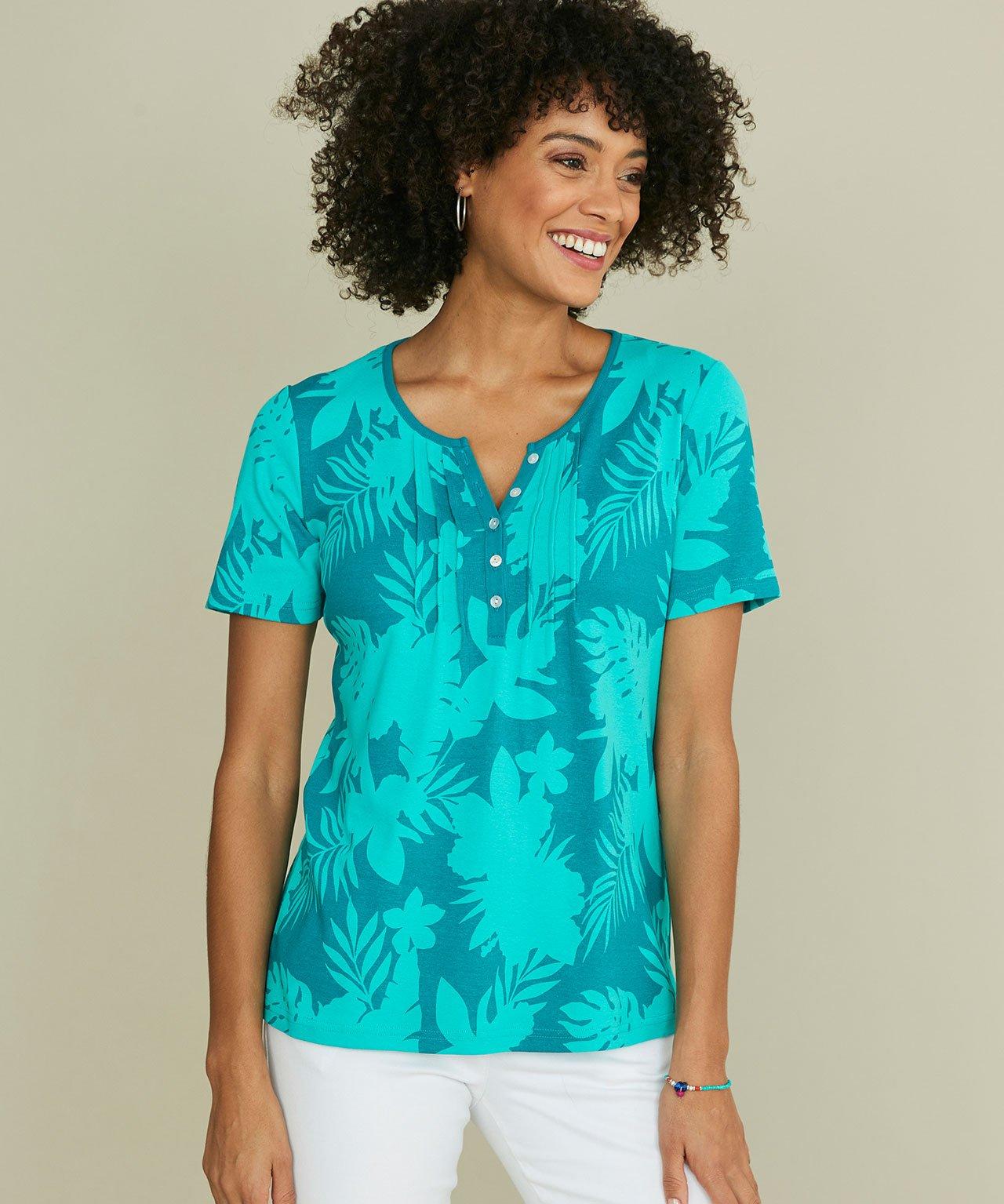 Image of Geblümte Krepp-bluse. Damen Grün 38