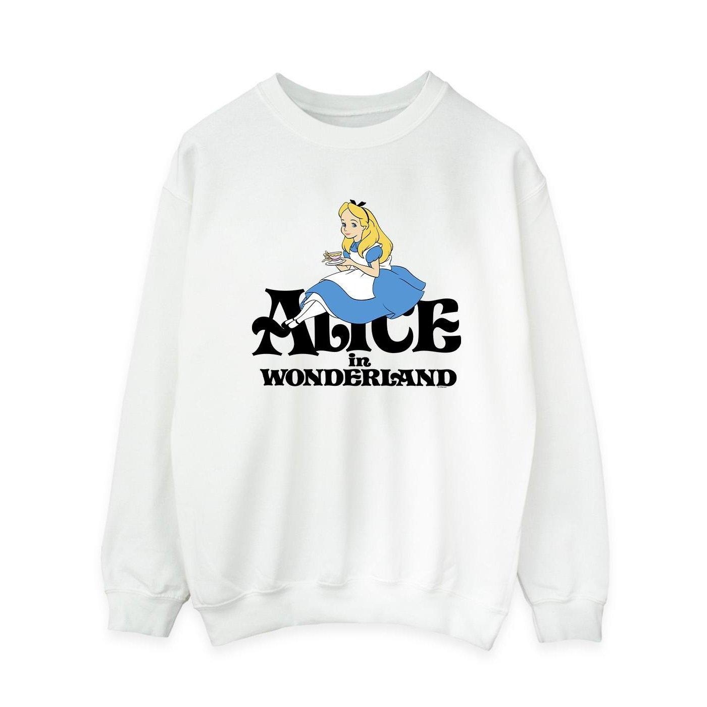 Image of Alice In Wonderland Tea Drinker Classic Sweatshirt Damen Weiss L