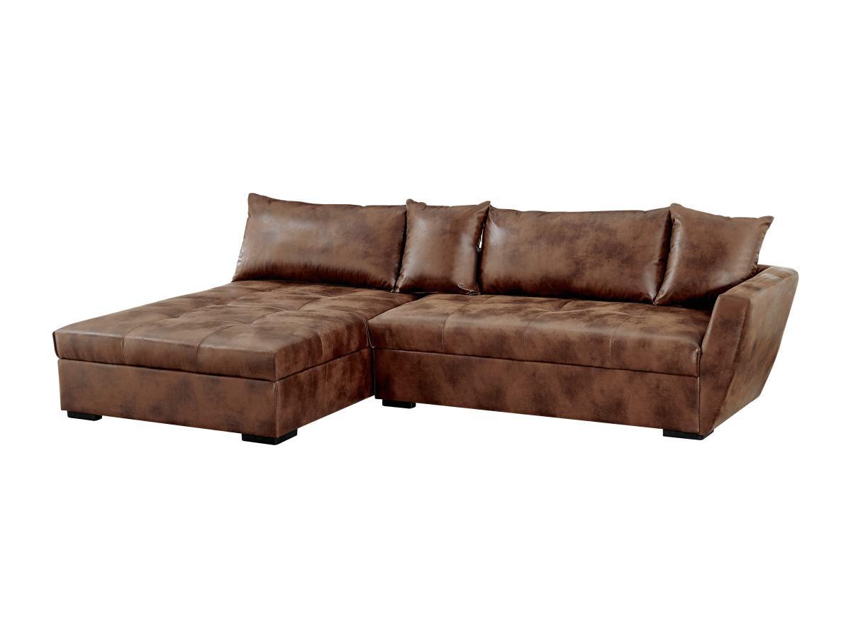 Image of Ecksofa mit Schlaffunktion - Mikrofaser - Braun mit Vintage-Look - Ecke Links - ROMANE II Ecksofa mit Schlaffunktion - Mikrofaser - Braun mit Vintage-Look - Ecke Links - ROMANE II