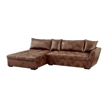 Canapé d'angle gauche convertible en microfibre vieillie marron ROMANE II