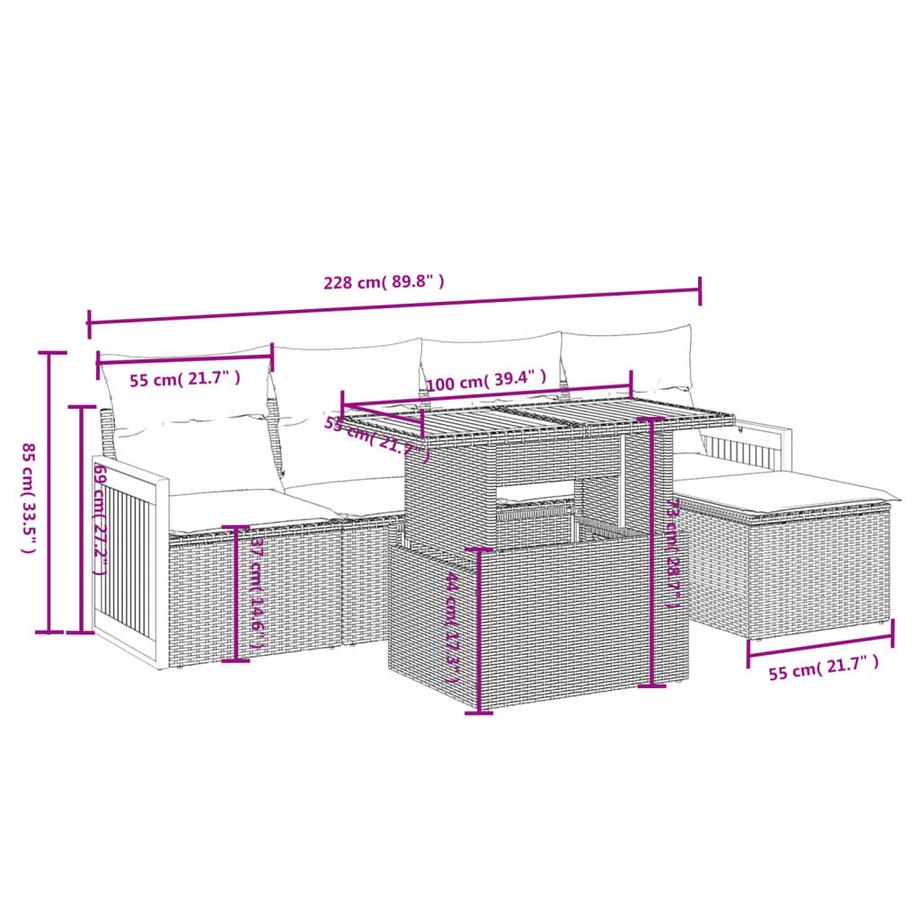 VidaXL set divano da giardino Polirattan  