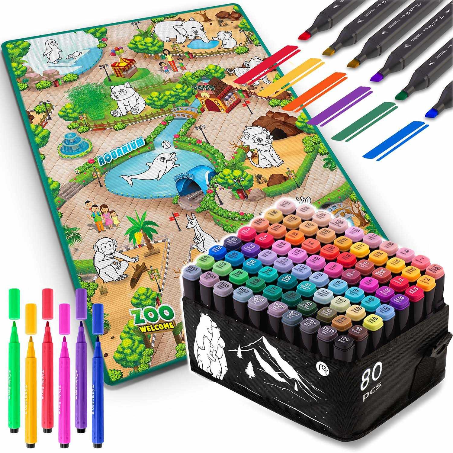 B2X Tapis de peinture 90 x 120 cm + 80 marqueurs à alcool Ricokids  