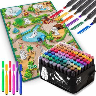 B2X Tapis de peinture 90 x 120 cm + 80 marqueurs à alcool Ricokids  