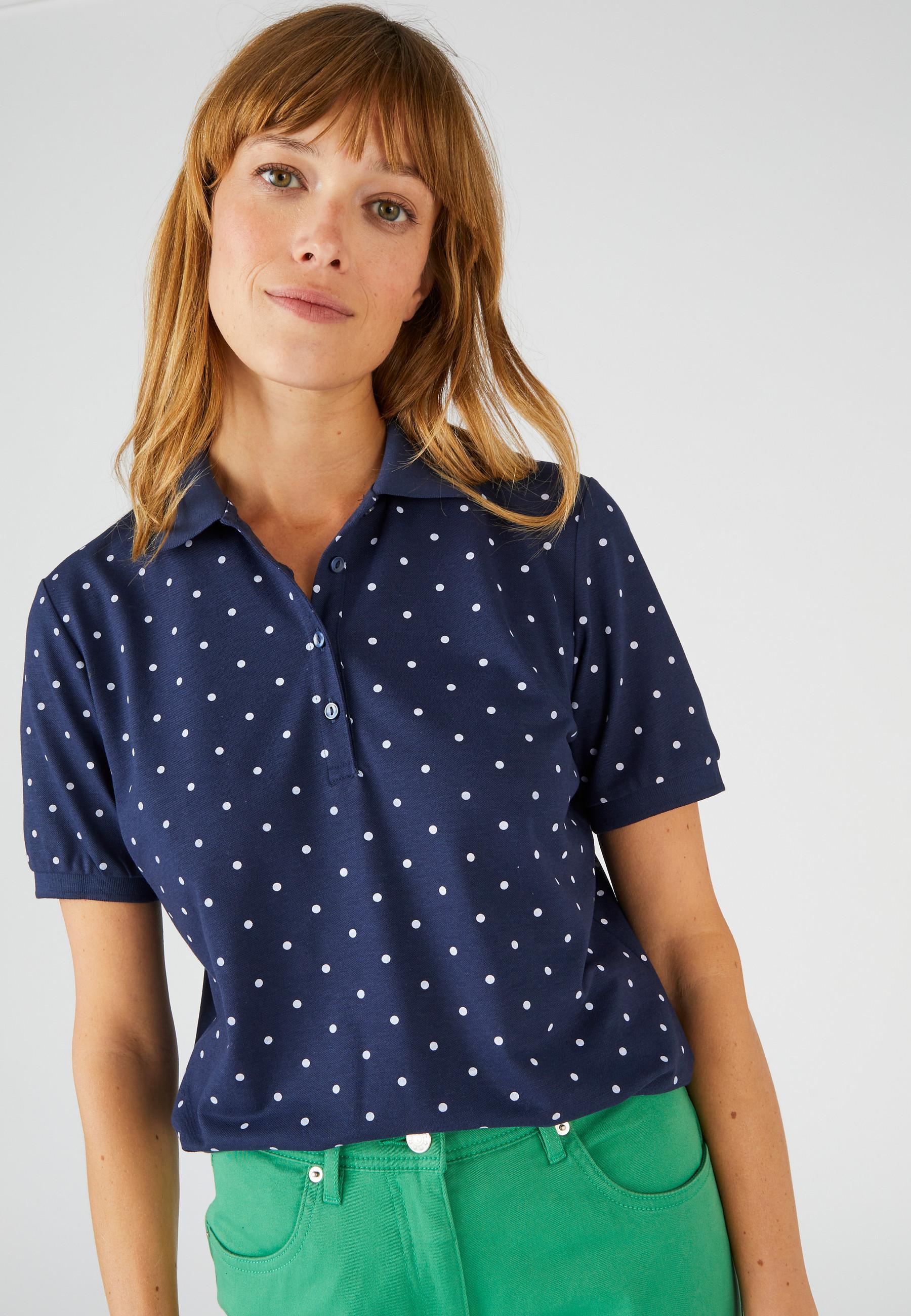 Image of Kurzärmeliges Poloshirt, Steppmasche. Damen Blau 50/52