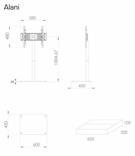 VCM Universal TV VESA Standfuß Ständer Fernseh Rack Glas Alani  