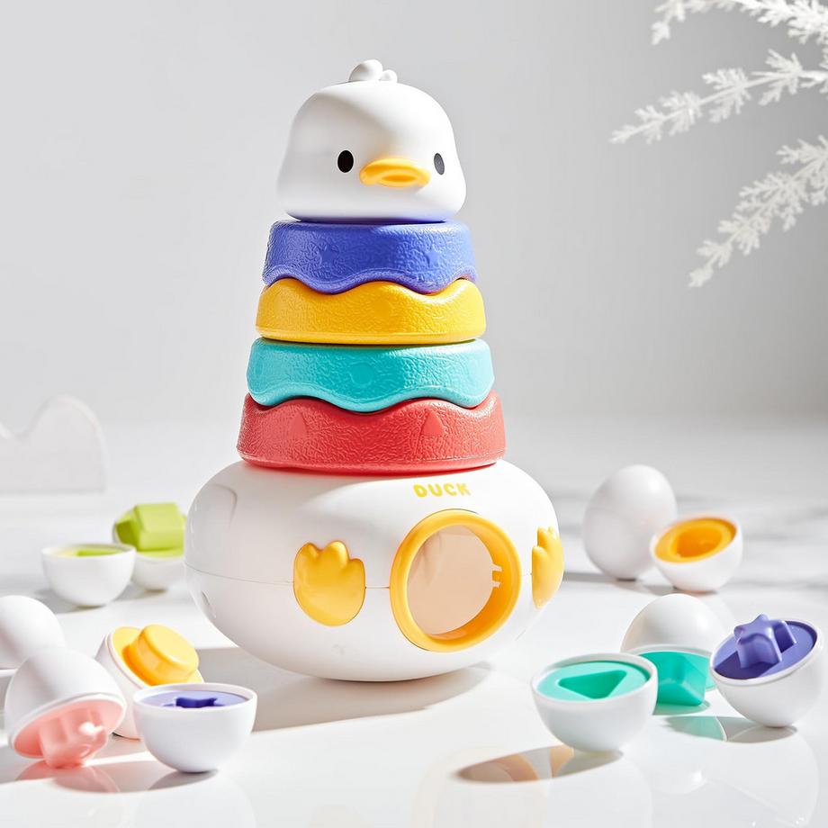 Activity-board  Baby Stapelspielzeug mit Ringen, 3in1 passende Ostereier, Stapelturm zum Stapeln spielen 