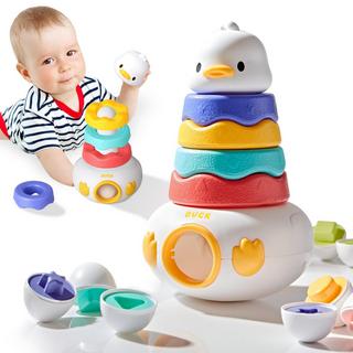 Activity-board  Baby Stapelspielzeug mit Ringen, 3in1 passende Ostereier, Stapelturm zum Stapeln spielen 