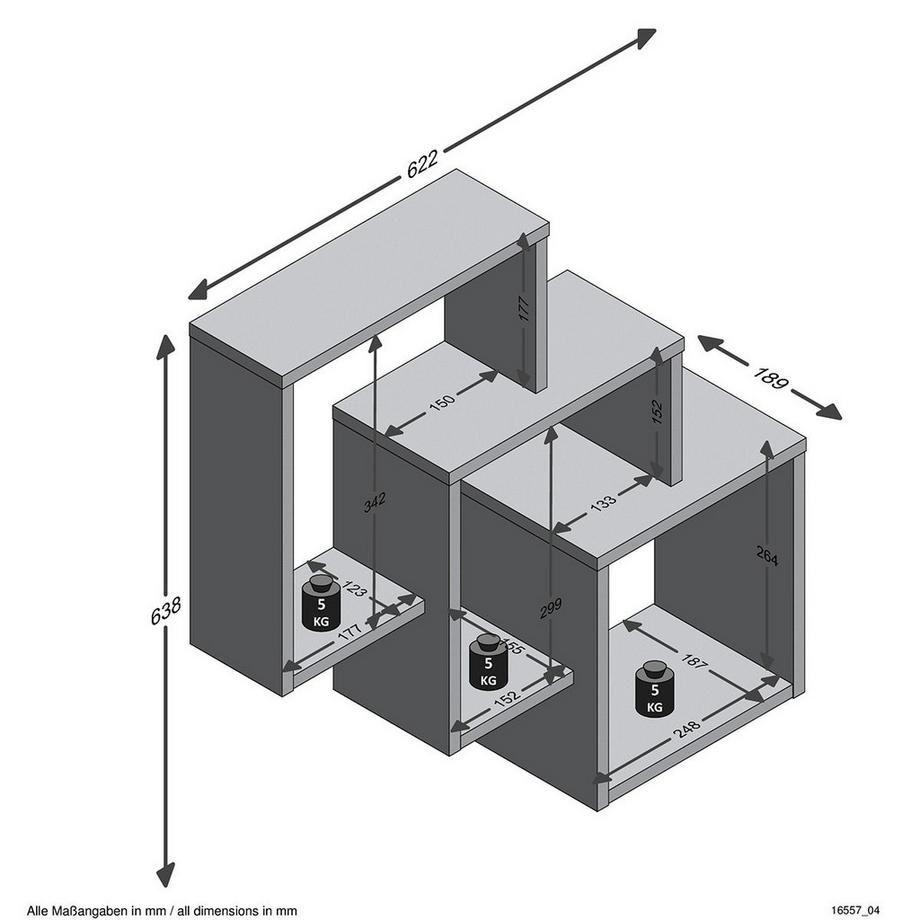Calicosy Wandregal mit 3 Fächern L64 cm - Fibi  