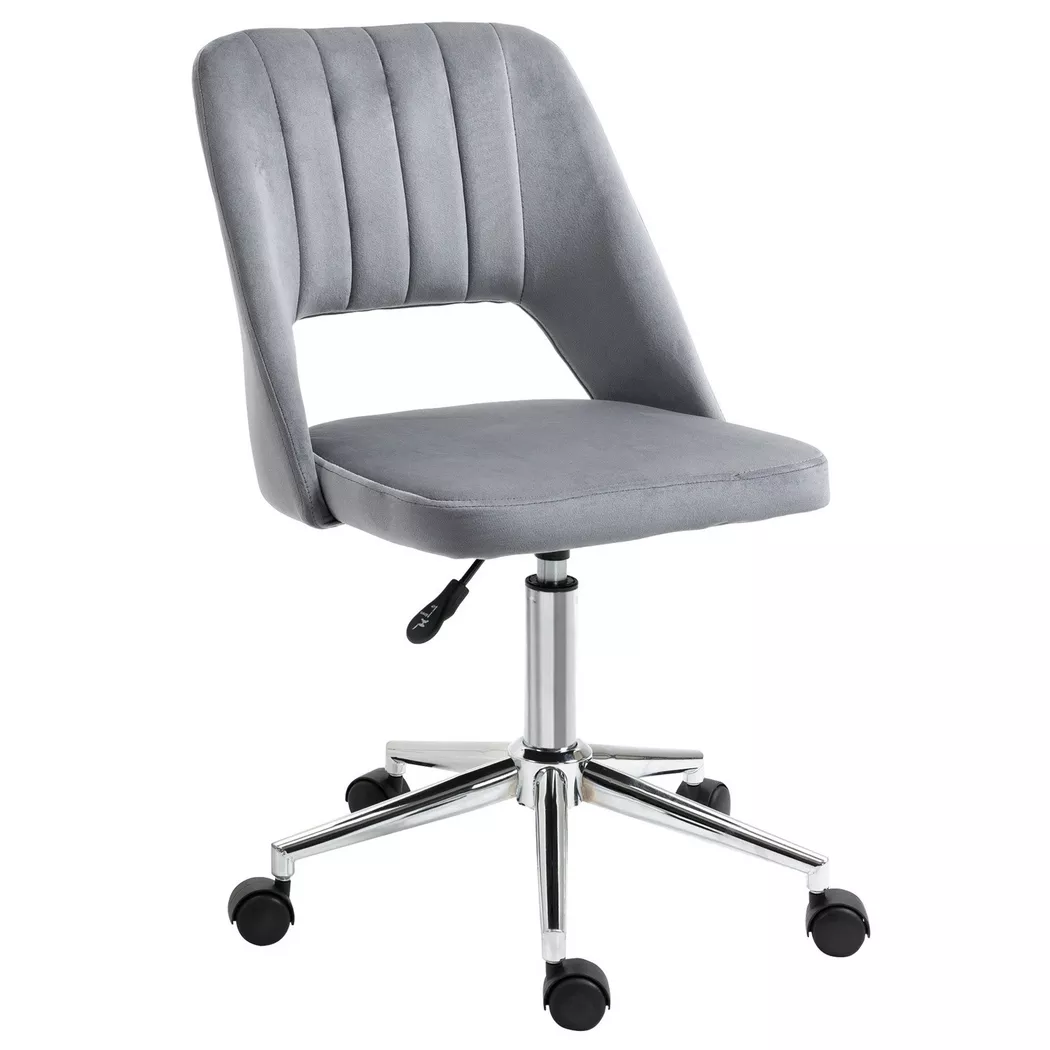 Northio – Schreibtischstuhl, Höhenverstellbar Homeoffice Stuhl ohne Armlehne, drehbar Bürostuhl mit Samtoptik, Ergonomisch Schminkstuhl für Schlafzimmer, Arbeitszimmer, Dunkelgrau, 49X61CM