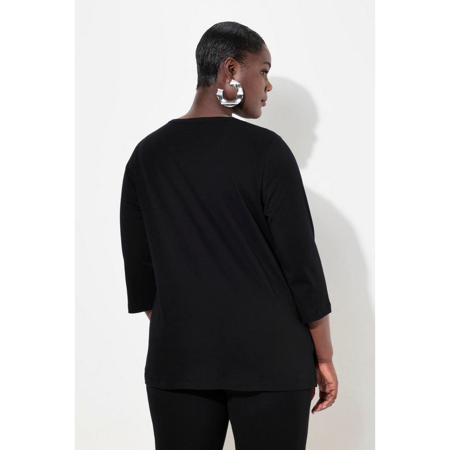 Ulla Popken Shirt Ziersteine A-Linie V-Ausschnitt 3/4-Arm  