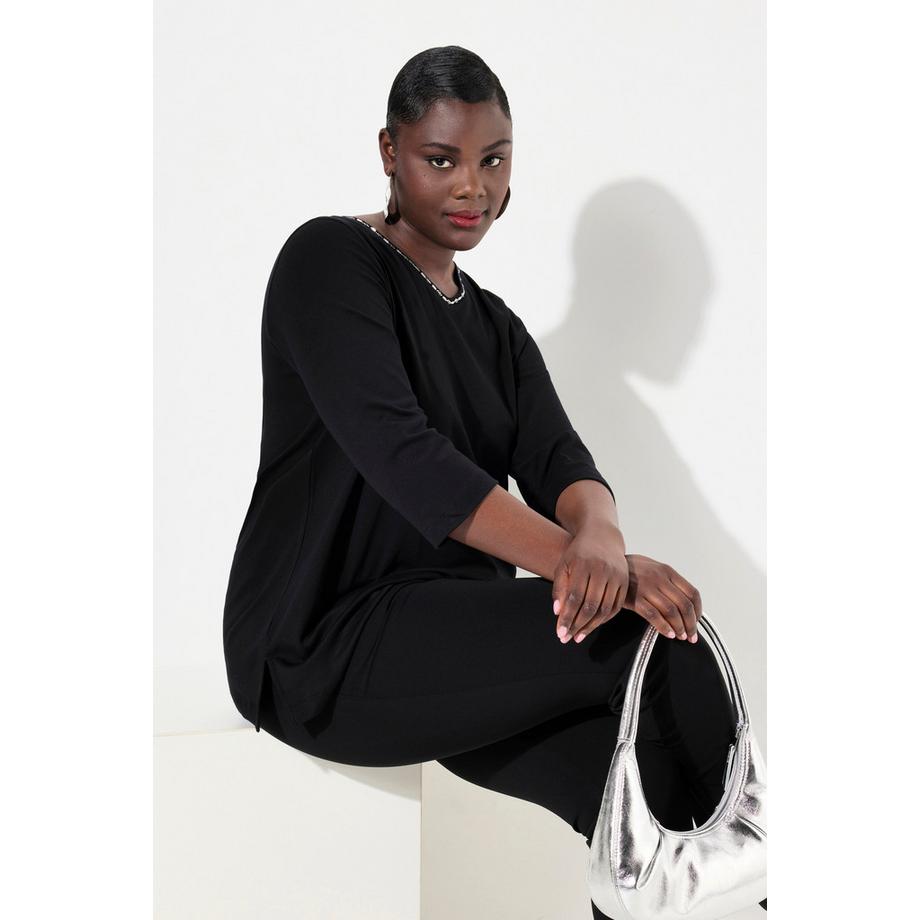 Ulla Popken Shirt Ziersteine A-Linie V-Ausschnitt 3/4-Arm  