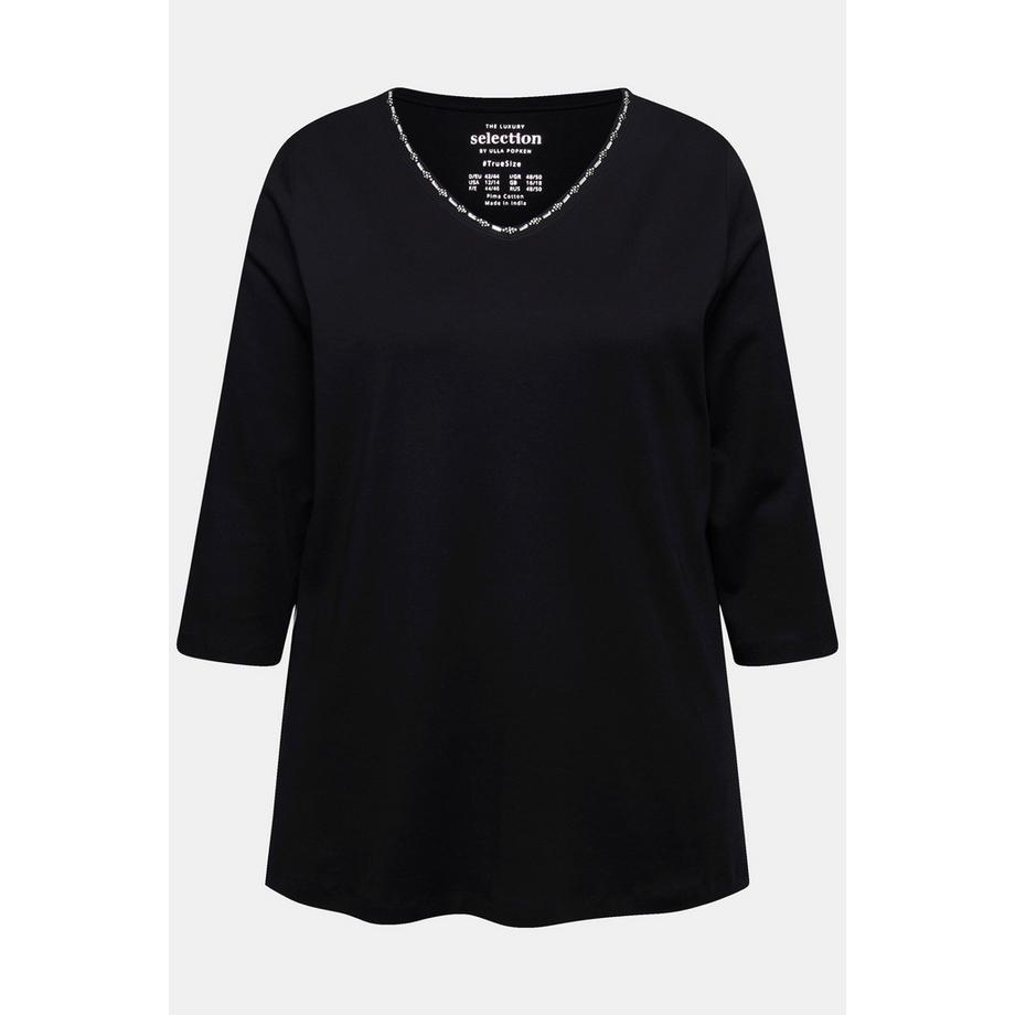 Ulla Popken Shirt Ziersteine A-Linie V-Ausschnitt 3/4-Arm  
