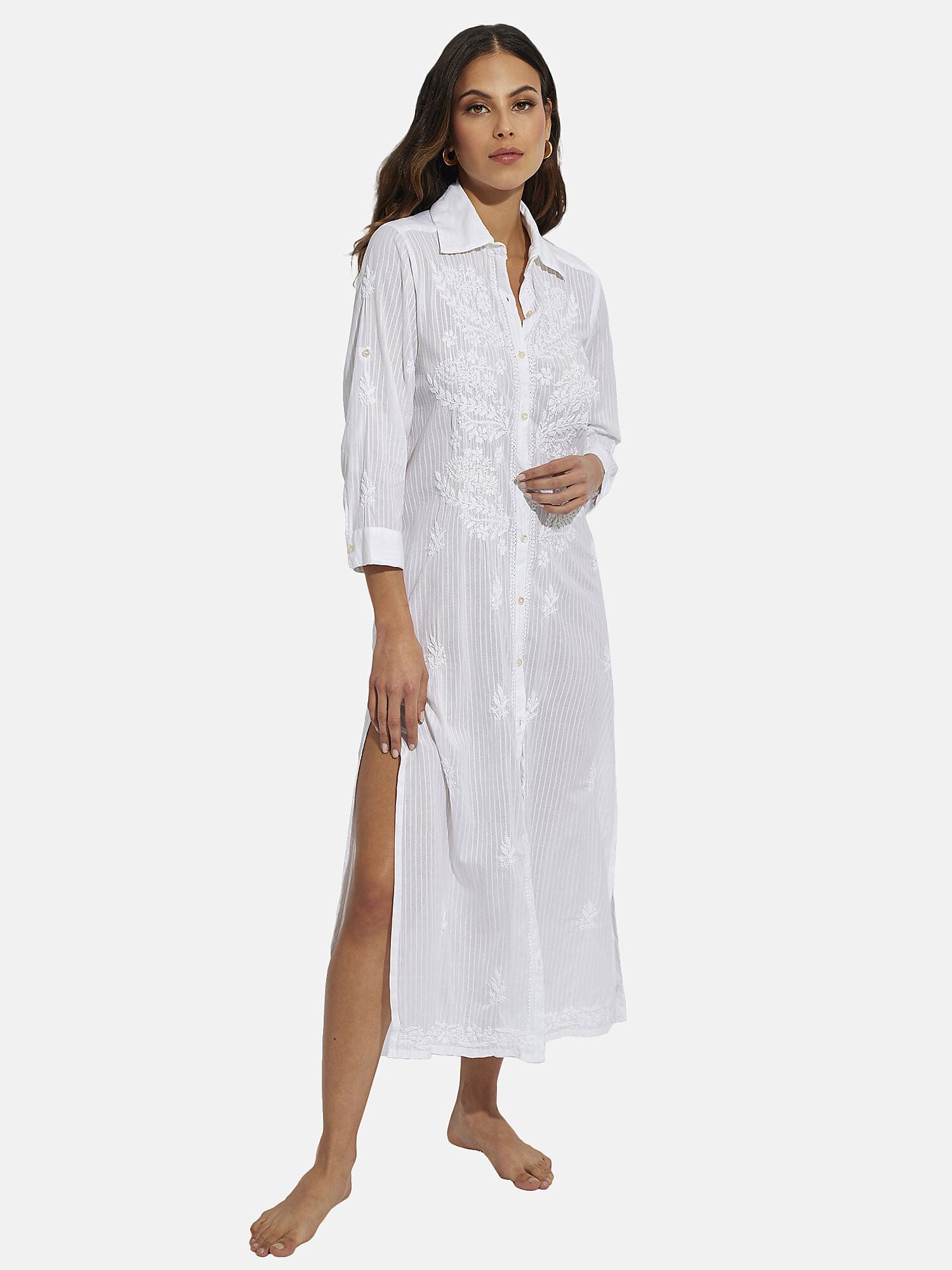 Image of Lange Bestickte Sommertunika Complementos Unisex Weiss XXL